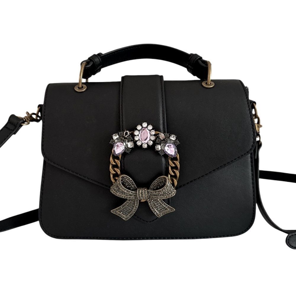 Aldo Black Crossbody Bag with Silver Embellishments EUC